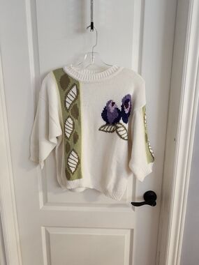 White Floral Accent Knit Sweater